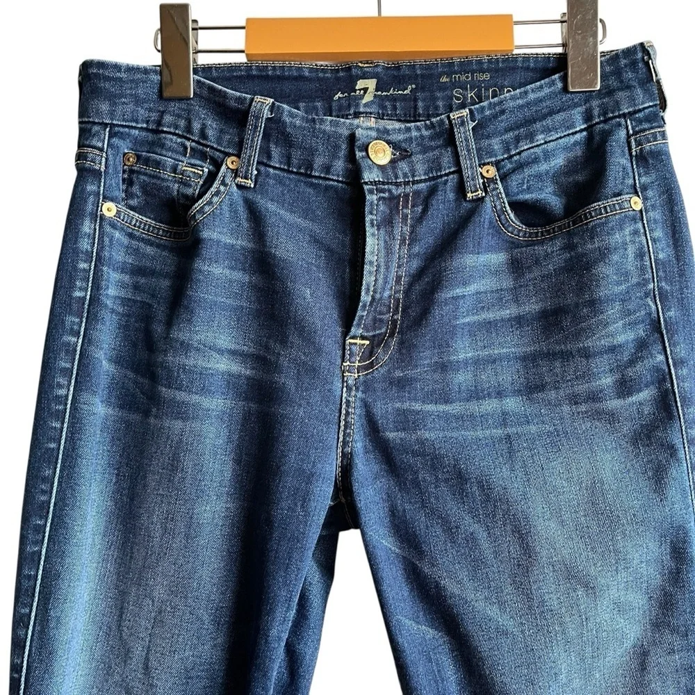7 For All Mankind Mid Rise Skinny Dark Wash Denim 29 - Picture 3 of 11